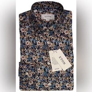 $395 NEW ETON S 14.5 37 DRESS SHIRT SLIM FIT FLORAL MENS